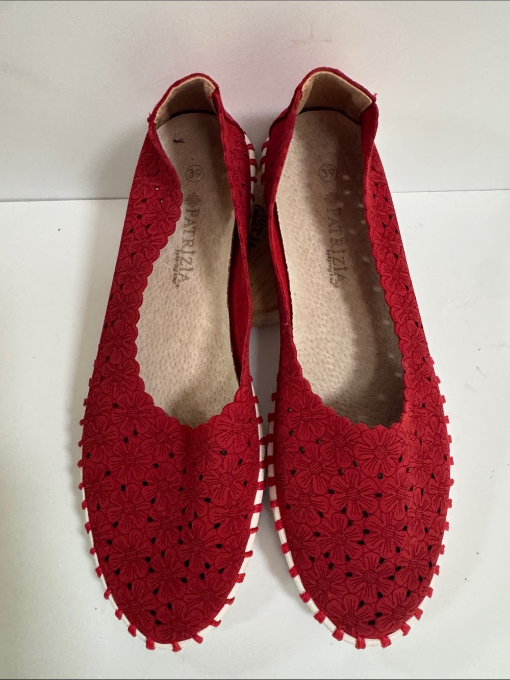 Patrizia Red Floral Laser-Cut Slip-On Flats